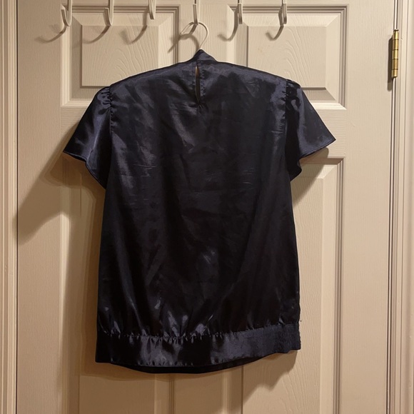 Navy Blue Monaco tie neck button blouse medium - Picture 6 of 7